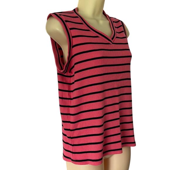 Mountain Lake Size M Pink & Black Striped Ribbed Sleeveless Knit Tank Top - Picture 2 of 7